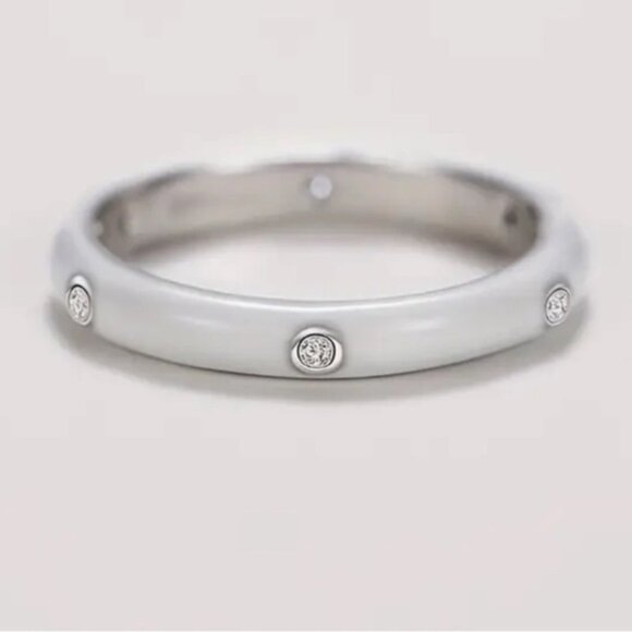 White Enamel Ring with Clear Stones Various Sizes - Picture 1 of 3
